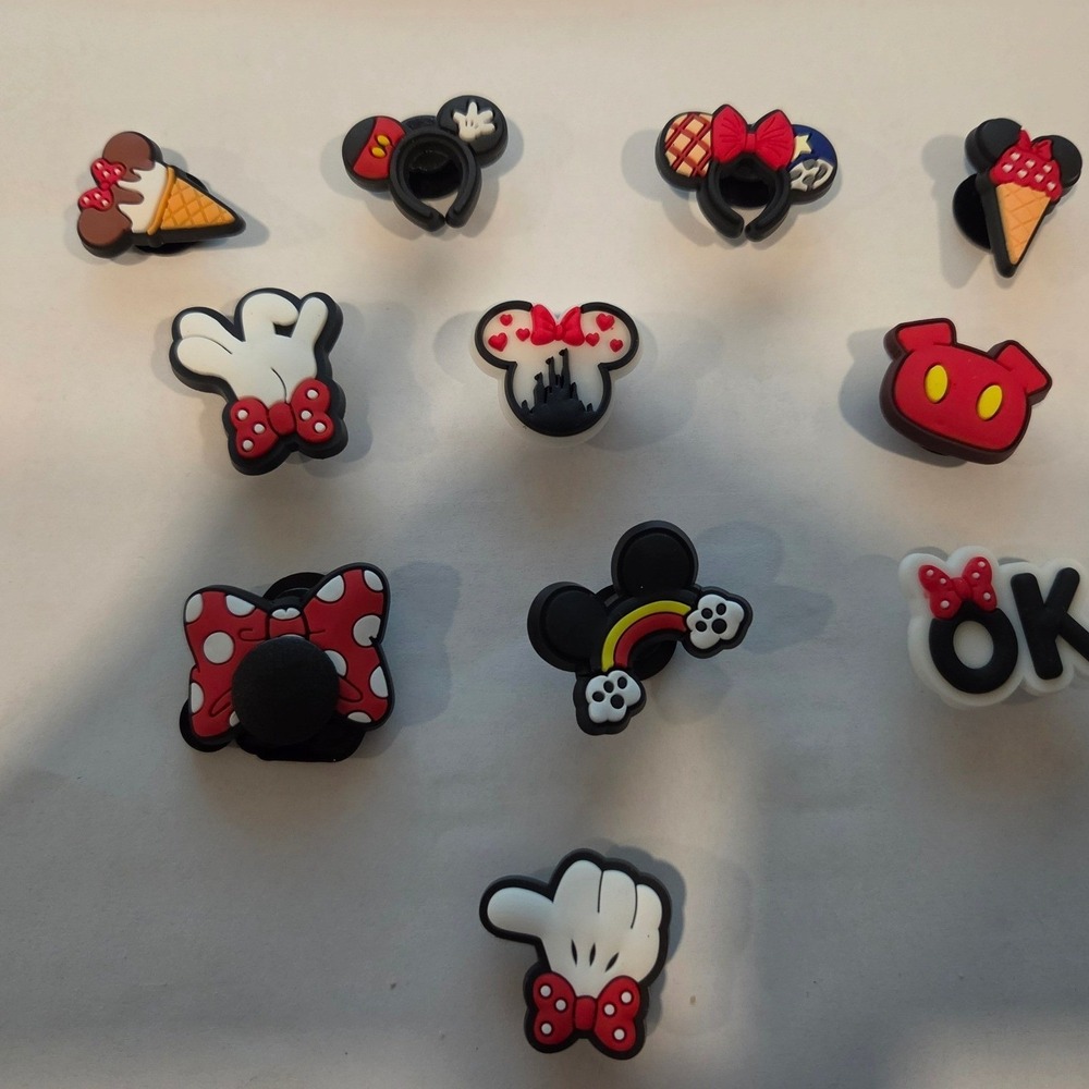 Disney Minnie Mickey Mouse Shoe Charms 11pc Set Clog Accessories Red Black White